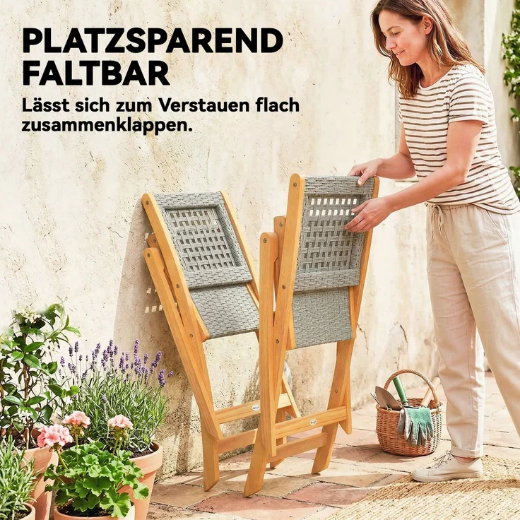 MELAYR, Gartenstühle 2 Stück FSC Klappstuhl mit Atmungsaktiv Sitz angenehme Sitzhöhe aus, 56 x 47.5 x 88 cm, Grau – Bild 6