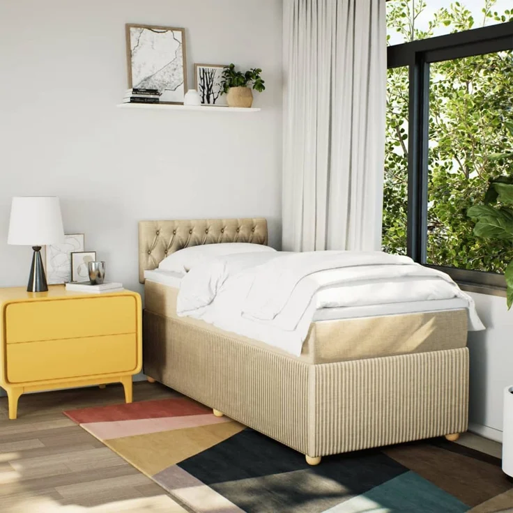 vidaXL Boxspringbett mit Matratze Creme 90x200 cm Stoff 3287351 – Bild 3