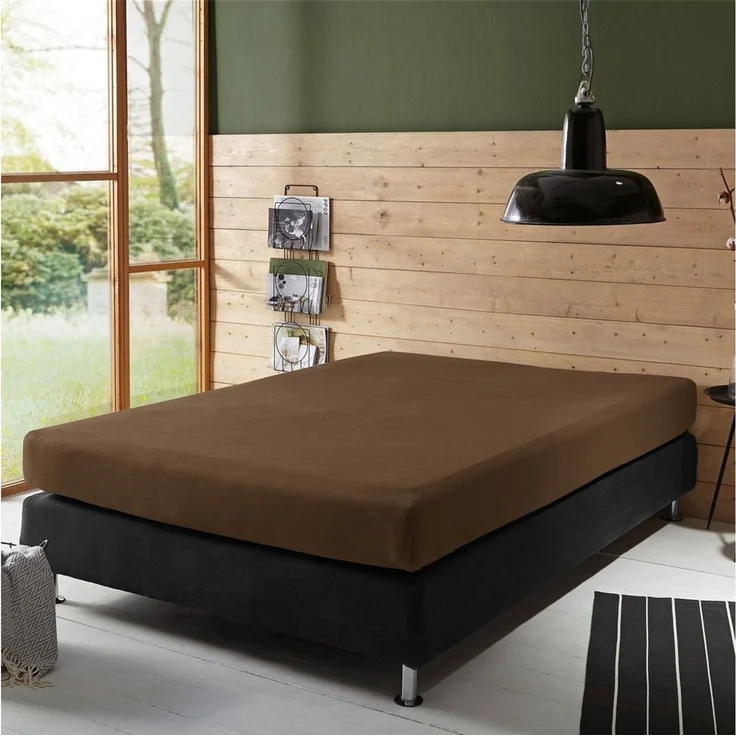 Erwin Müller 'Freising' Spannbettlaken, Gummizug: Rundumgummi, 1 Stück, Elasthan-Jersey-Stretch Uni, Dunkelbraun, Boxspringbett - 120x200 cm - 130x220 cm – Bild 3