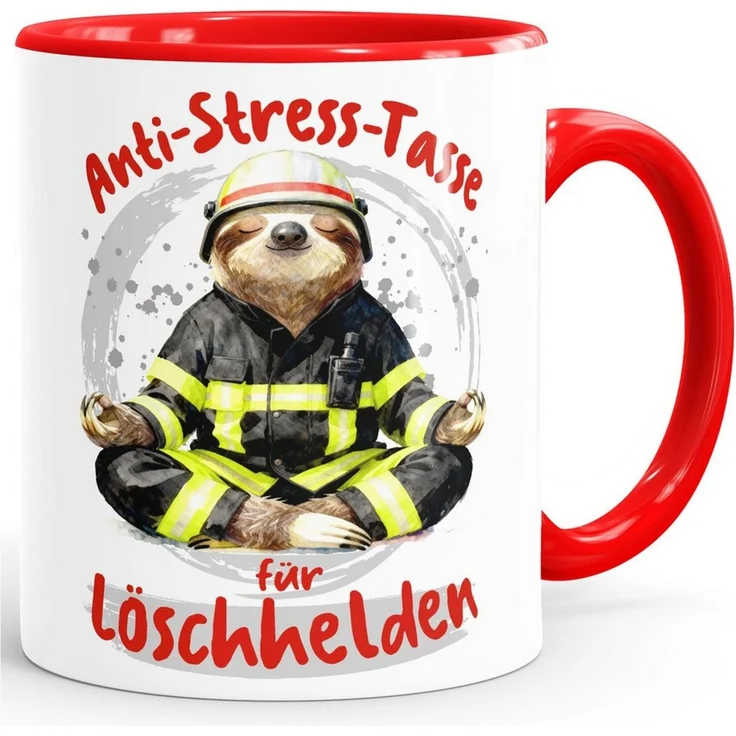 MoonWorks Tasse Kaffee-Tasse Geschenk Feuerwehrmänner Anti Stress Bürotasse Faultier, Keramik – Bild 5