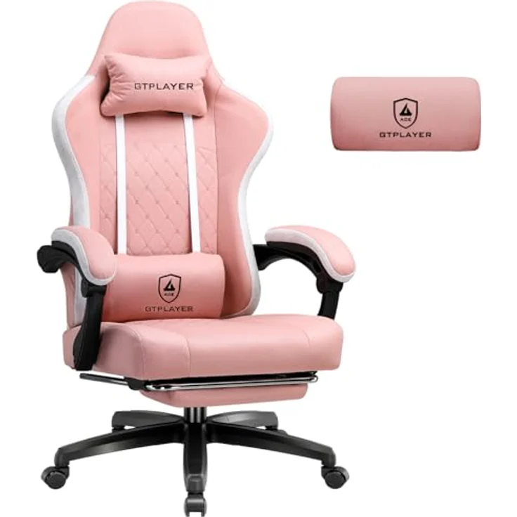 GTPLAYER Gaming Stuhl Stoff, Gaming Sessel mit Taschenfederkissen, ergonomischer Drehstuhl, Gamer Stuhl mit Fußstütze150 kg Belastbarkeit, Rosa – Bild 2