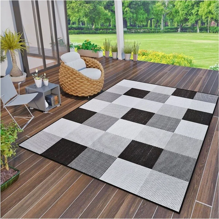 Vimoda Outdoorteppich Robuster In- und Outdoor Flachgewebe Balkon Terrasse Küchenteppich, Rechteckig, Höhe: 4 mm, In & Outdoor Läüfer – Bild 1