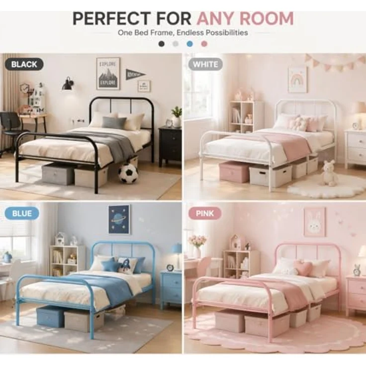 FurnitureR Metallbett 90x200 cm Einzelbett mit Lattenrost, Stabiler Stahlrahmen Bettgestell für Schlafzimmer Jugendzimmer Gästezimmer – Bild 5