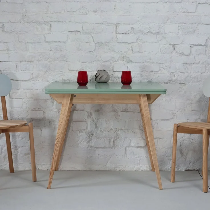 Ragaba rechteckiger ausziehbarer Tisch, MDF & Massives Eschenholz, 90x65 cm, Salbeigrün – Bild 5