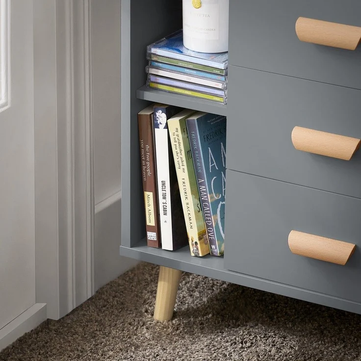 SoBuy FBT95-HG Nachttisch, MDF, Lackiert, Grau, 45 x 60 x 35 cm – Bild 6