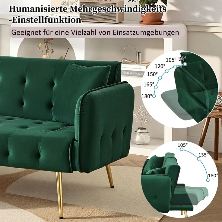 Merax Zweisitzer-Multifunktions-Sofabett mit Bettfunktion, verstellbarer Rückenlehne + mehrstelligen Armlehnen. Modernes Faltsofabett, Grün – Bild 8