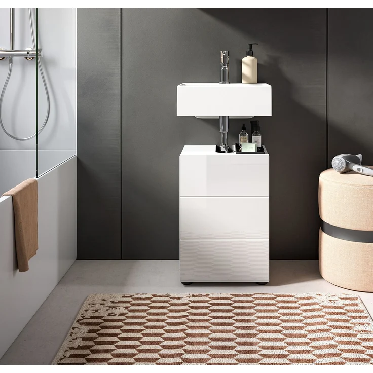 Xonox. home 'Vira' Waschbeckenunterschrank mit Syphonausschnitt, MDF weiß, Hochglanz, 38 x 56 x 34 cm – Bild 6