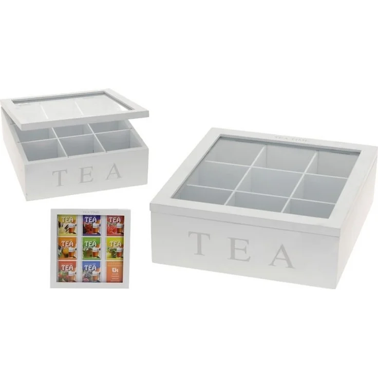 mucHome Teebox aus Holz mit 9 Fächern Weiß/Schwarz Teekasten – Bild 4