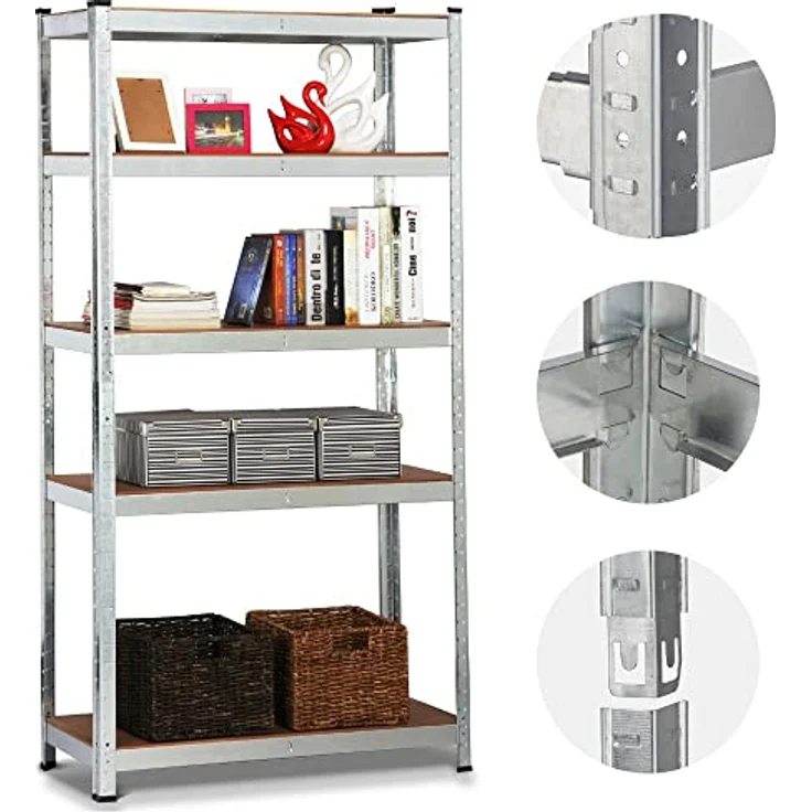 Yaheetech Lagerregal XL Kellerregal Werkstattregal Regal verzinkt belastbar bis 175kg, Größe: 180 x 90 x 40 cm, Keller, Silber – Bild 9