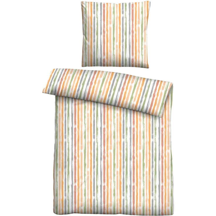 Traumhaft schlafen - Castell - Markenbettwäsche Baumwoll Seersucker Bettwäsche 0020372 LÄNGSSTREIFEN, honig, 1x 135x200 cm + 1x 80x80 cm – Bild 1