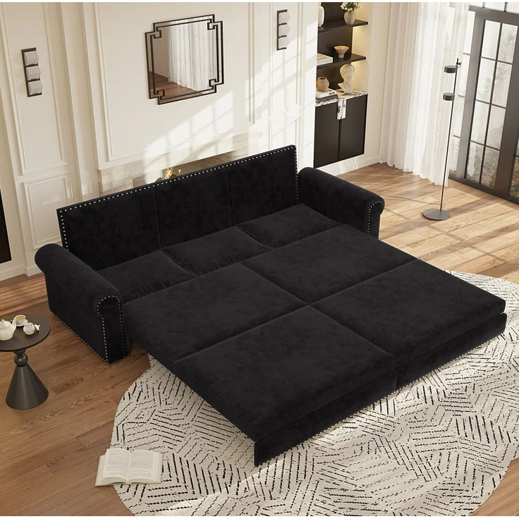 Schlafsofa 238x90x98 cm, 3-in-1 ausziehbar mit Samtbezug und verstellbaren Rückenkissen – Bild 3