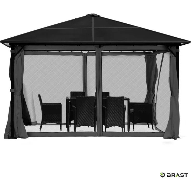 BRAST Alu-Pavillon Summerdream 3x3m grau festes Dach wasserdicht + Moskitonetz + LEDs – Bild 10