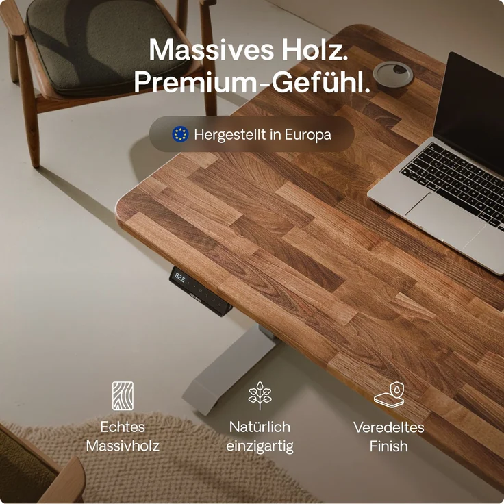 Desktronic HomePro Elektrisch höhenverstellbarer Schreibtisch 180x80cm Massive Walnuss/Grau mit Memory-Funktion, Anti-Kollisions Technologie, USB-A und USB-C-Ladeanschlüssen – Bild 8