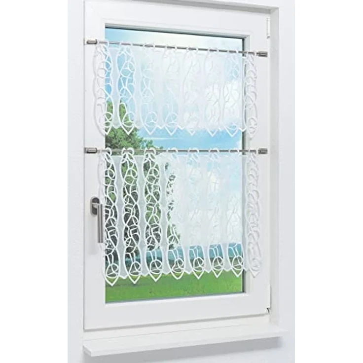 Scheibengardine Plauener Spitze - Loop (Bx H) 129,6cm * 47cm weiß/Weiß – Bild 5