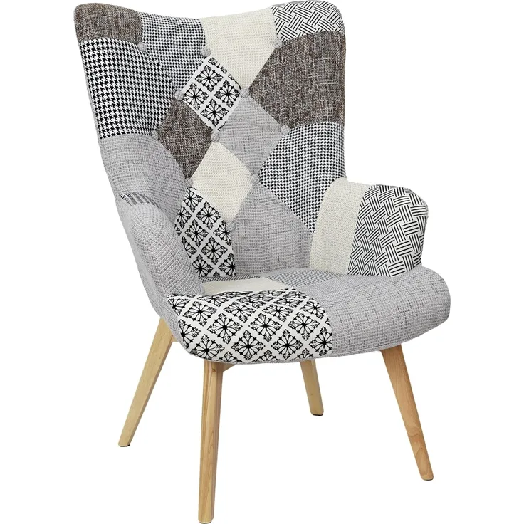 HOME DECO FACTORY Sessel Patchwork, Gummibaumholz/Polypropylen, 65 x 74 x 100 cm, Grau