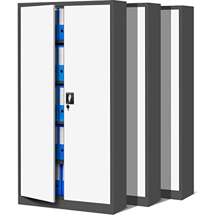 Jan Nowak 3er Set Aktenschrank C001 Metallschrank Stahlschrank Werkzeugschrank Büroschrank Lagerschrank Universalschrank Pulverbeschichtung Flügeltüren 185 x 90 x 40 cm (anthrazit/weiß) – Bild 2