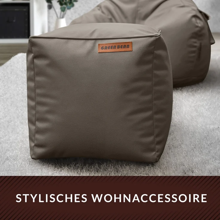 Green Bean® Sitzhocker aus Kunstleder - Pouf mit EPS Perlen Füllung - 40 x 40 cm - perfekte Ergänzung zum Sitzsack - Hellbraun-Grau – Bild 8
