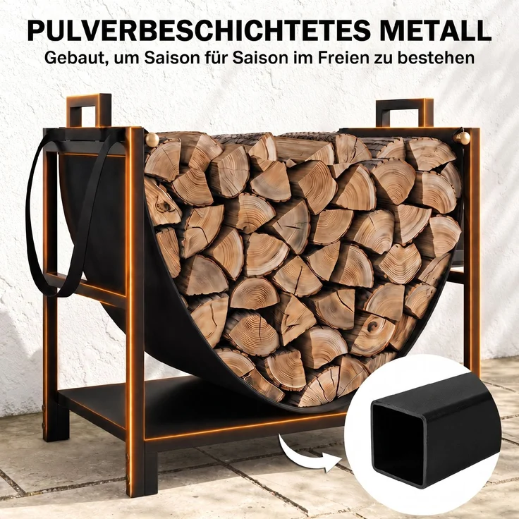 Outsunny Brennholzregal, Metall, Canvas, Schwarz, 47,5L x 33B x 44H cm – Bild 6