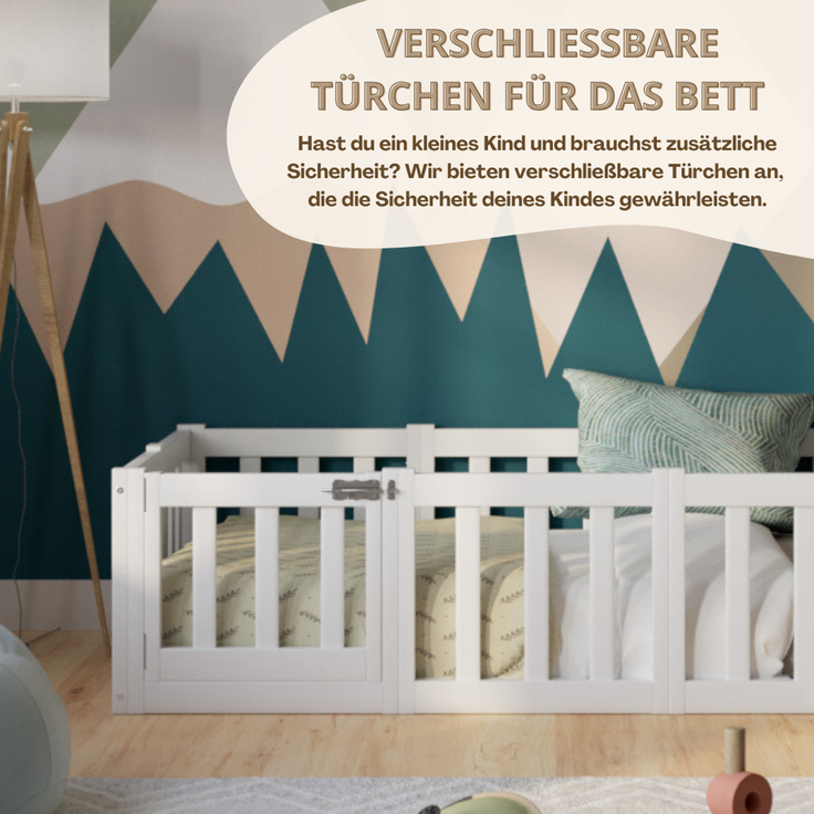 Crazy Pine 'Crazy Johnny' Kinderbett mit Rausfallschutz 40 cm, Holz, Weiß, 140x180 cm, mit Tür – Bild 4