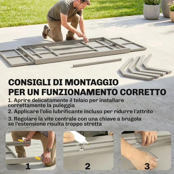 Ausziehbarer Gartentisch für 8–10 Personen, aus Aluminium und Stahl, 154/214 × 85 × 73 cm, grau – Bild 9