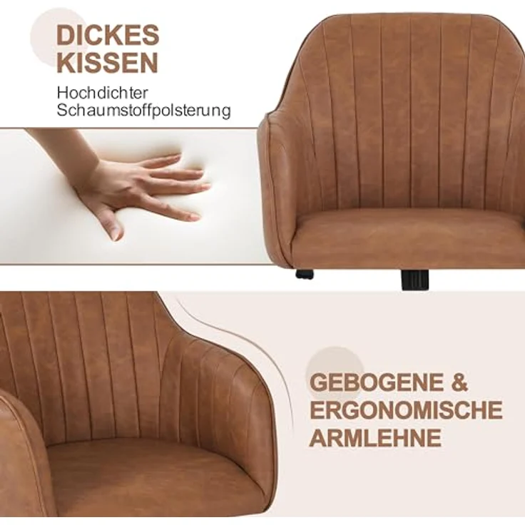 Yaheetech Homeoffice Stuhl, Schminkstuhl, Schreibtischstuhl, höhenverstellbar Drehstuhl, Bürostuhl mit gepolstertem Samtstoff, für Arbeitszimmer, Schlafzimmer, bis 136 kg belastbar, Retrobraun – Bild 10