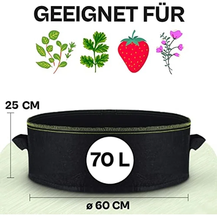Praknu Pflanzkübel Hochbeet Pflanzsack 70L - 3-STK Vliesstoff - 3 Schilder - Beschriften (3er Set, 3 St), mit Griff - Für Gemüse, Pflanzen & Blumen - Stofftöpfe - Grow Töpfe – Bild 2