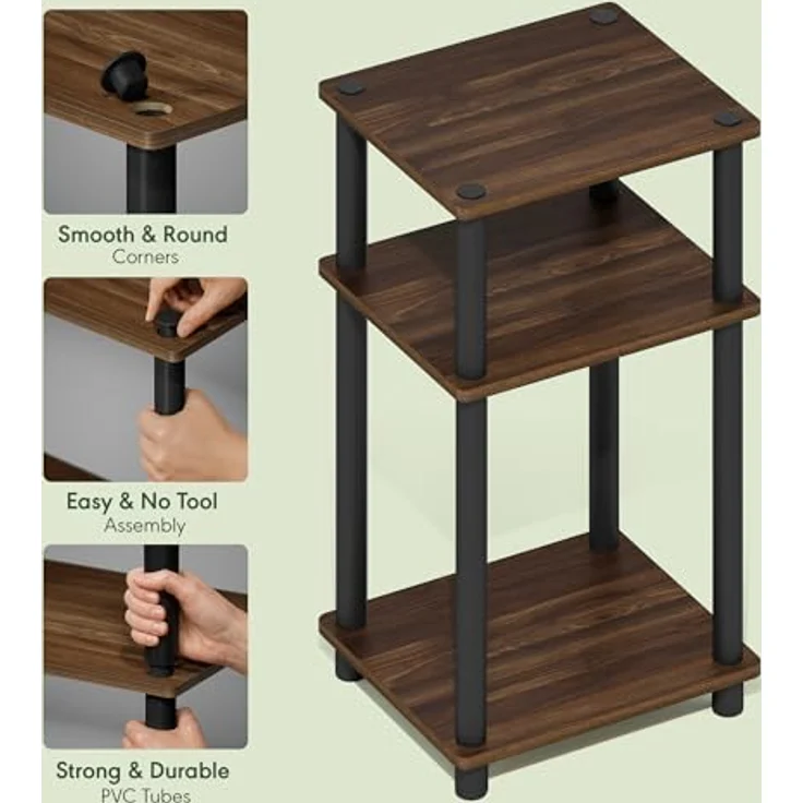 Furinno Just Sofatisch, Couchtisch, Beistelltisch, mit 3 Ebenen, Columbia Walnut / Schwarz, 29. 2 (Breite) x 57. 9 (Höhe) x 34 (Tiefe) cm – Bild 5