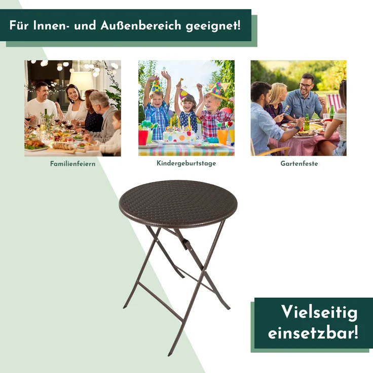 Klapptisch rund, Rattan-Optik, braun, 60 cm, Balkontisch, klappbar – Bild 7