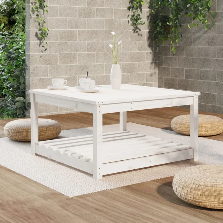 Gartentisch, Balkontisch, Beistelltisch Weiß 82,5x82,5x45 cm Massivholz Kiefer – Bild 3