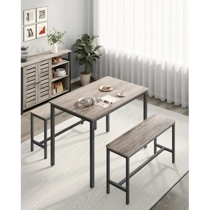 Vasagle Esstisch, Küchentisch-Set, 110 x 70 x 75 cm, mit 2 Bänken je 97 x 30 x 50 cm, Metallgestell, für Küche, Wohnzimmer, Esszimmer, Industrie-Design, von Songmics KDT070