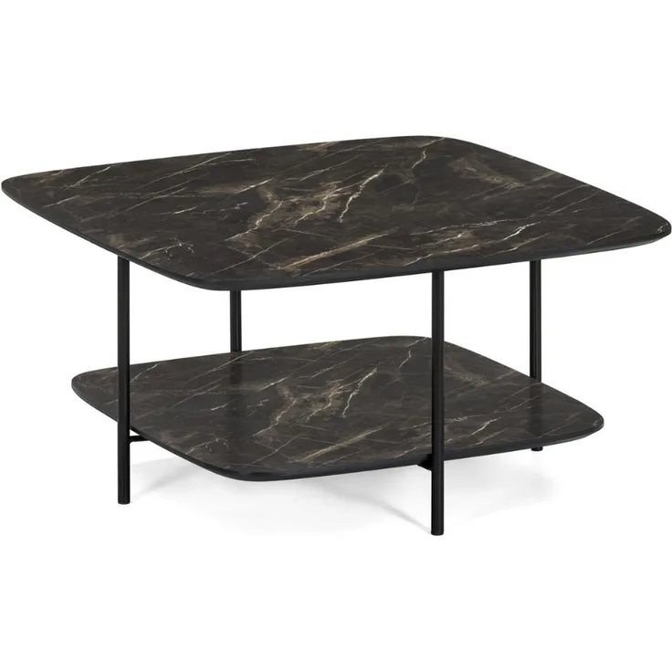 Moderner Design Couchtisch MARMOL 75cm schwarz Marmor-Optik Metallgestell