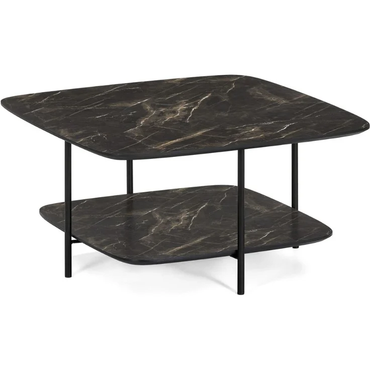 Moderner Design Couchtisch MARMOL 75cm schwarz Marmor-Optik Metallgestell – Bild 1