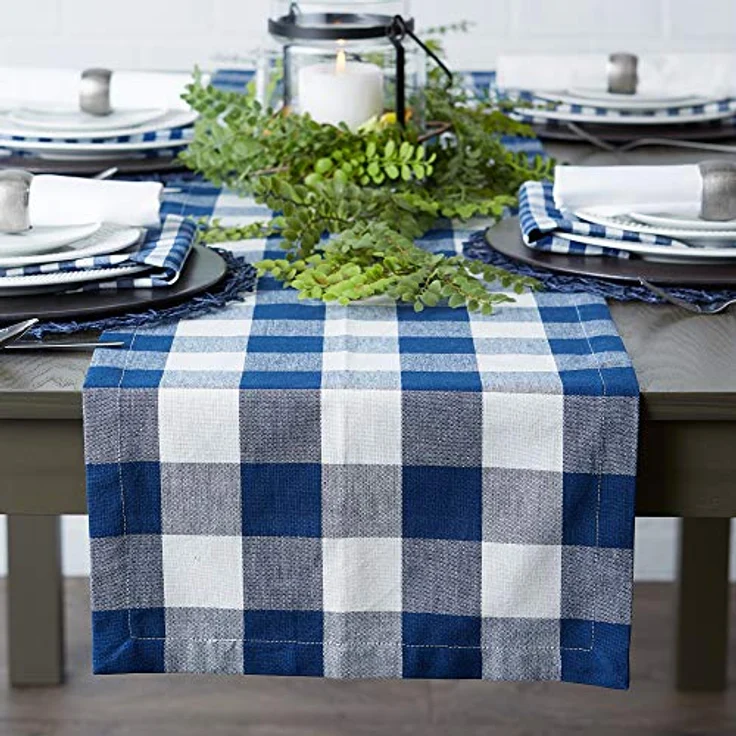 DII Buffalo Check Collection Tischläufer, klassischer Bauernhaus-Tischläufer, 35,6x183,8 cm, Marineblau/Creme – Bild 8
