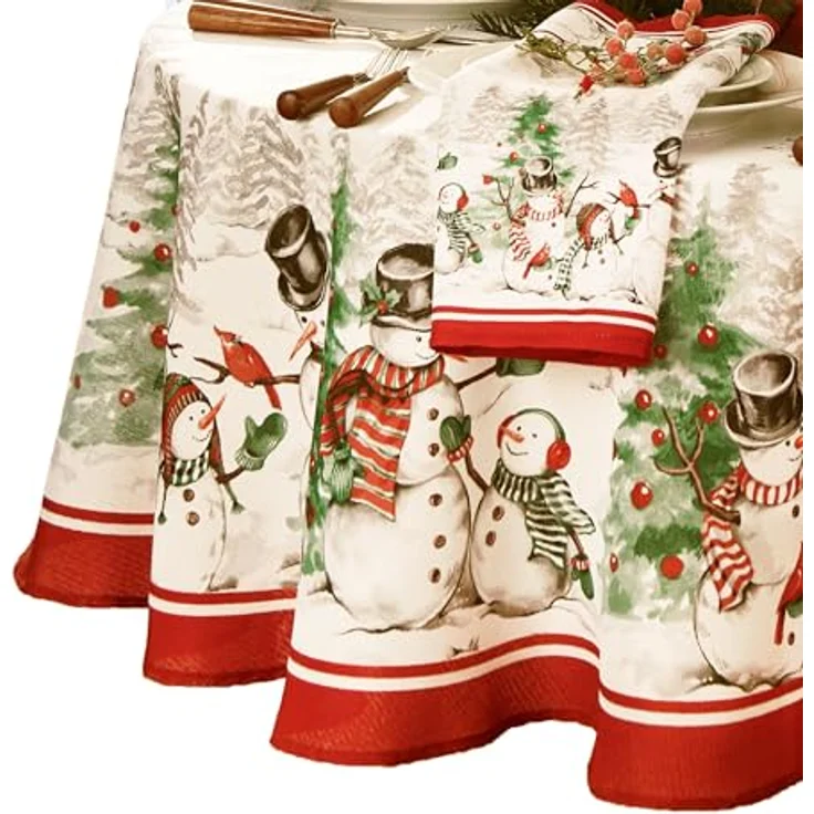 Elrene Home Fashions Snowman Winterland Holiday Snowflake Tischdecke, Polyester, Bunt, 70" Round (Tablecloth) – Bild 1