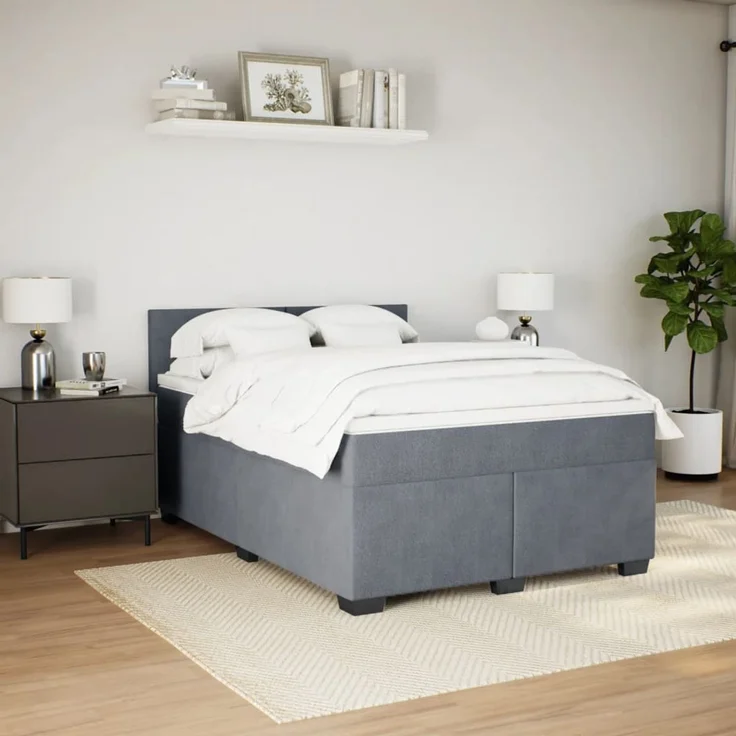 vidaXL Boxspringbett mit Matratze Dunkelgrau 140x190 cm Samt 3288601 – Bild 4
