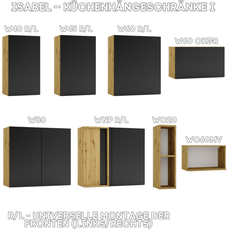 Küche Hochschrank - 60 x 213,3 cm - Mocca-Grau und Schwarz matt - Unterschrank für den Backofen - Höhenverstellbar - Eiche Artisan – Bild 7
