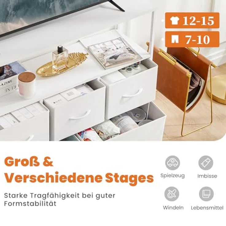 Sweetcrispy Kommode TV Schrank, Weiß, für 115cm TV – Bild 3