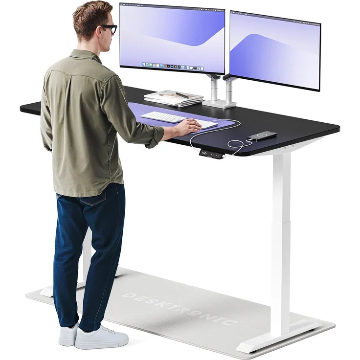 Desktronic HomeOne Elektrisch höhenverstellbarer Schreibtisch 160x80cm Weiß/Schwarz mit Memory-Funktion, Anti-Kollisions Technologie, USB-A und USB-C-Ladeanschlüssen – Bild 1