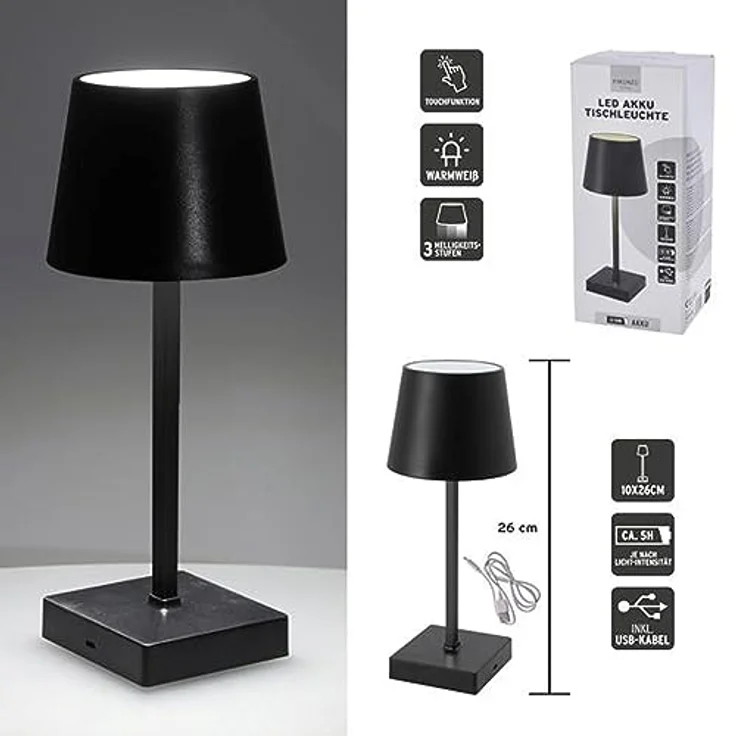HAC24 Tischleuchte 2er Set, mit Touchfunktion, warmweiß, USB aufladbar, dimmbar, schwarz – Bild 7