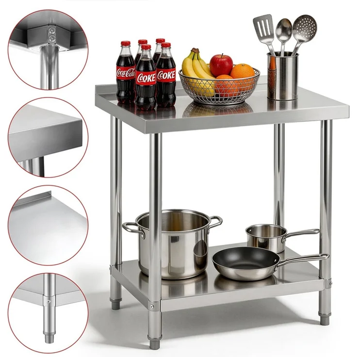 Home Nature Wohnkonzept Edelstahltisch Arbeitstisch Grilltisch Outdoor Küchentisch mit Ablagefläche, stabil bis 90 kg, 60 x 90 x 90 cm – Bild 1