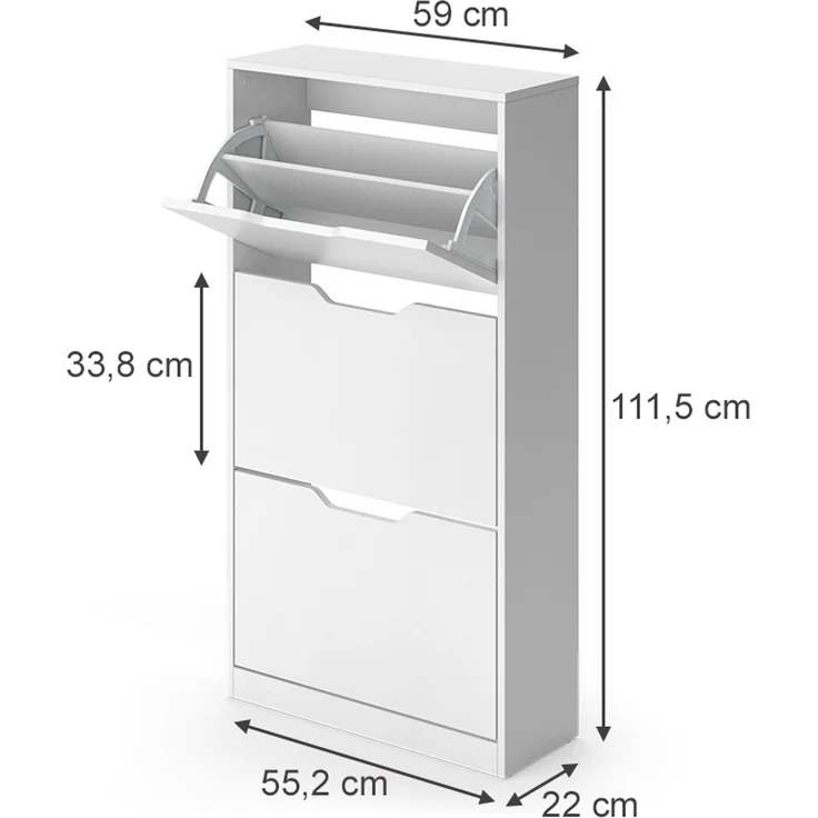Schuhkipper Luca Weiß 59 x 111.5 cm mit 3 Kippfächern Vicco – Bild 2