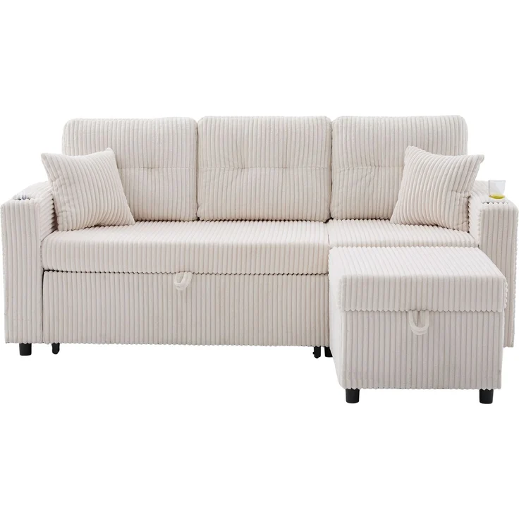 ZUBALIYA Sofa 144x85 cm, mit LED - Beleuchtung, mit USB - Anschluss, mit Stauraum, mit Ablageflächen, mit Ausziehbett – Bild 21