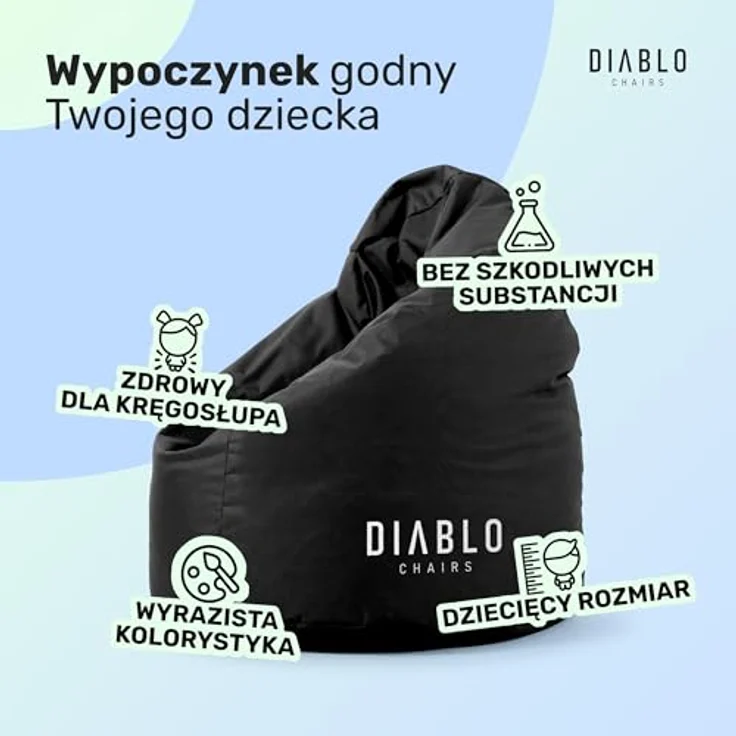 Diablo Kinder-Pouf, Craft Edition, ergonomischer Sitz, mit Granulatfüllung, strapazierfähiges Cordura, wasserdicht, leicht und kompakt, Spielmuster, Maße 80 x 110 x 80 cm, Schwarz – Bild 9