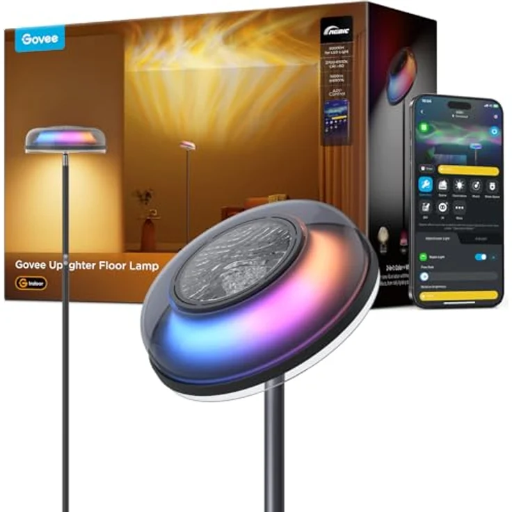 Govee Deckenfluter Stehlampe RGBICWW, Dreizonenbeleuchtung mit 80+ Szenenmodi, 1000LM, 2700-6500K, kompatibel mit Matter und Alexa, elegantes Design für Wohnzimmer und Schlafzimmer – Bild 1