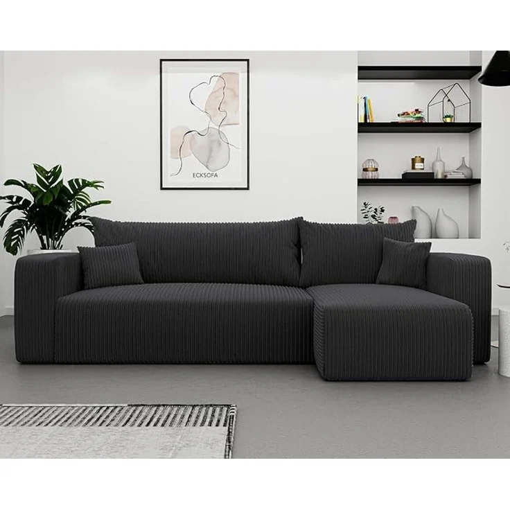 3-Sitzer-Ecksofa mit Schlaffunktion, Stauraum & beidseitig montierbarer Récamiere, Schwarz, 200 x 125 cm – Bild 2