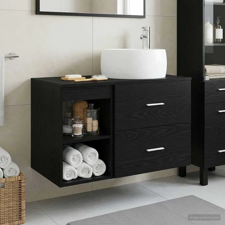 vidaXL Wandmontiertes Badezimmermöbel-Set 2 stk. Schwarz Eichen-Optik 3403921