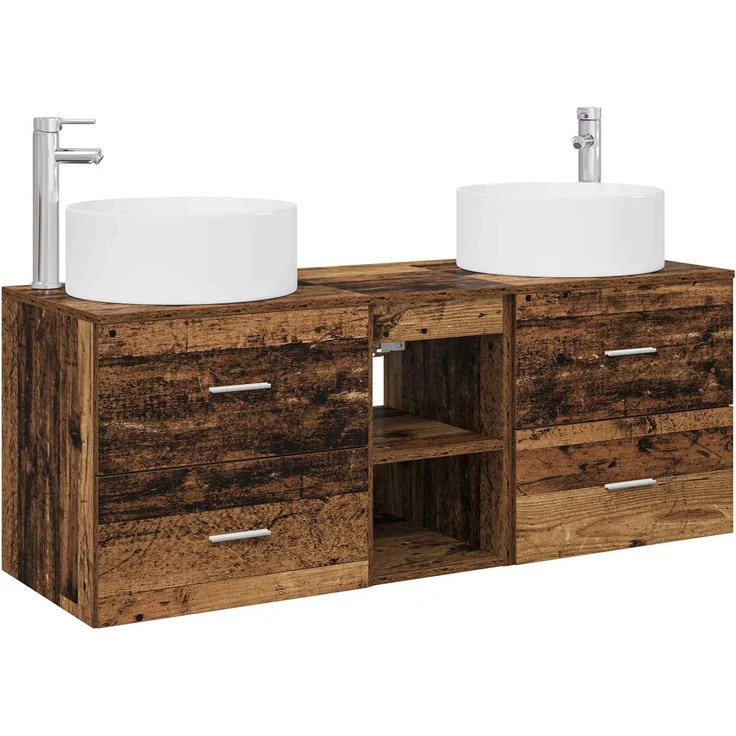 vidaXL Badezimmerschrank-Set 3 stk. Altholz 129 x 44,5 x 80 cm 3405953 – Bild 2