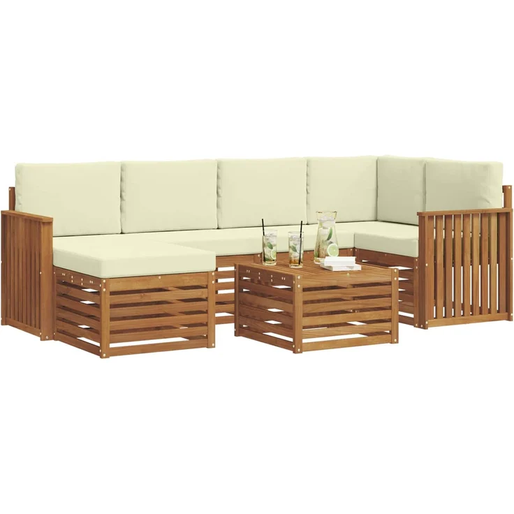 vidaXL Outdoor-Sofagarnitur 7 stk. 5-Sitzer Natur und Creme 3375125 – Bild 3