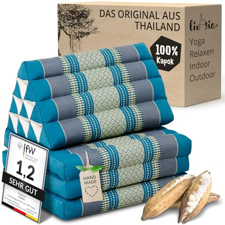 livasia Sitzsack Thaikissen 3 Auflagen (Classic) vegan und handgefertigt, 175x50x8cm, Kapok – Bild 2