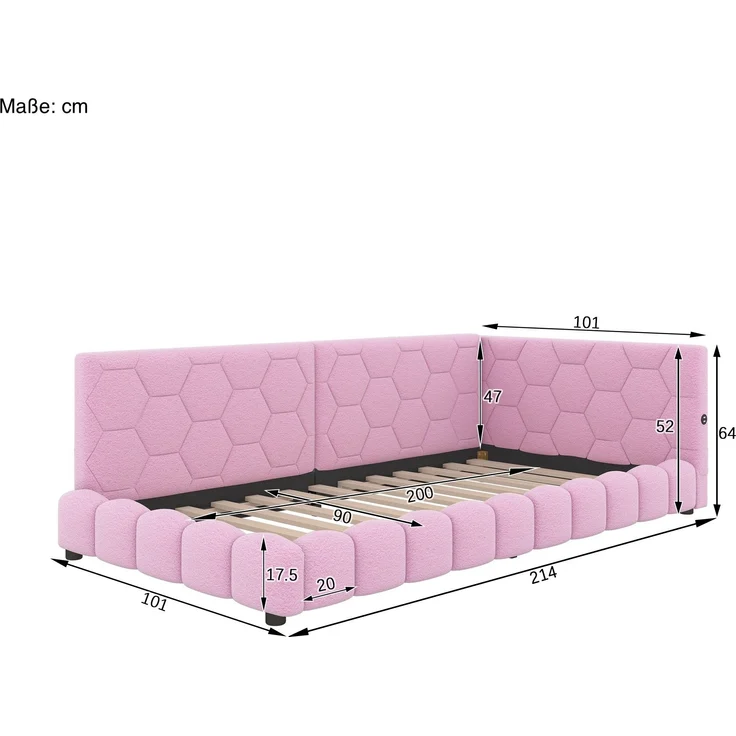 Schlafsofa mit Bettfunktion und Lattenrost, 90x200 cm, Polsterbett, Einzelbett, Jugendbett, Bezug aus Vlies – Bild 5